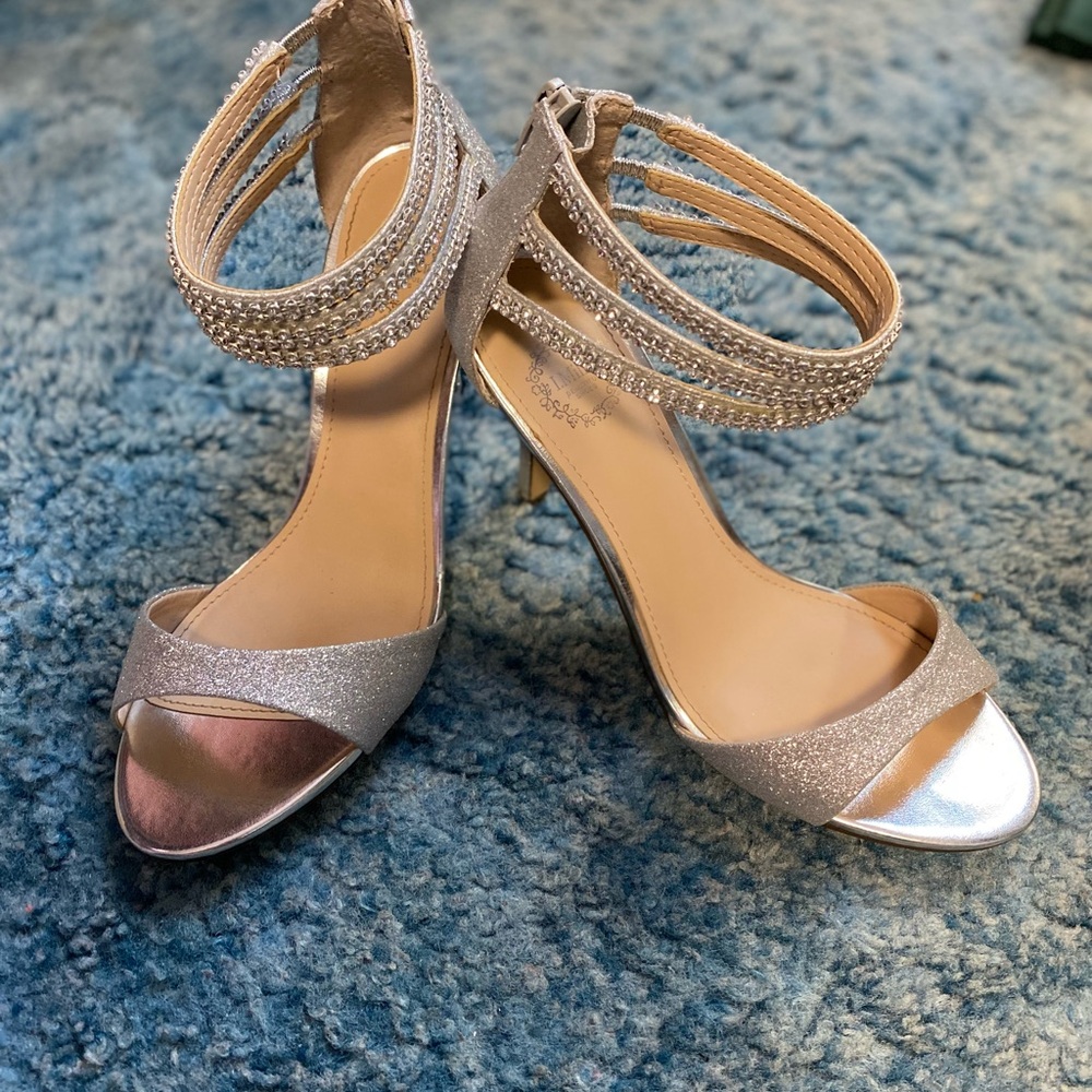 Silver Rhinestone Embellished Heels